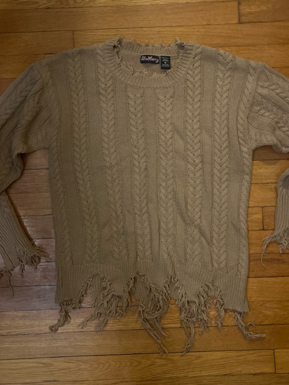 Distressed Cable Knit Sweater
